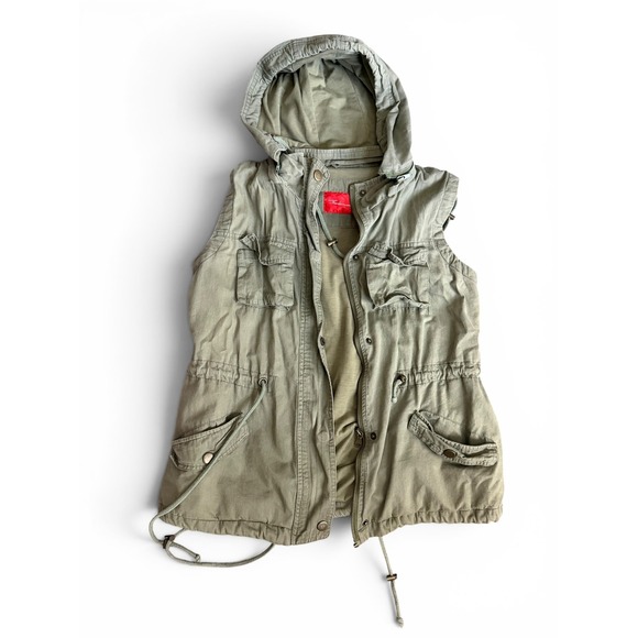 Fashionomics Jackets & Blazers - Womens Olive Green Utility Cargo Hooded Vest Large